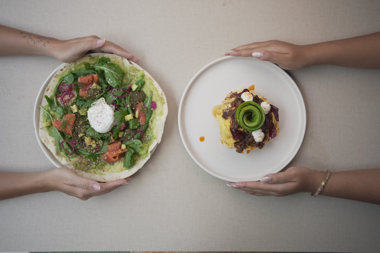 Two avocado-forward dishes served at The Avocado Factory in Canggu