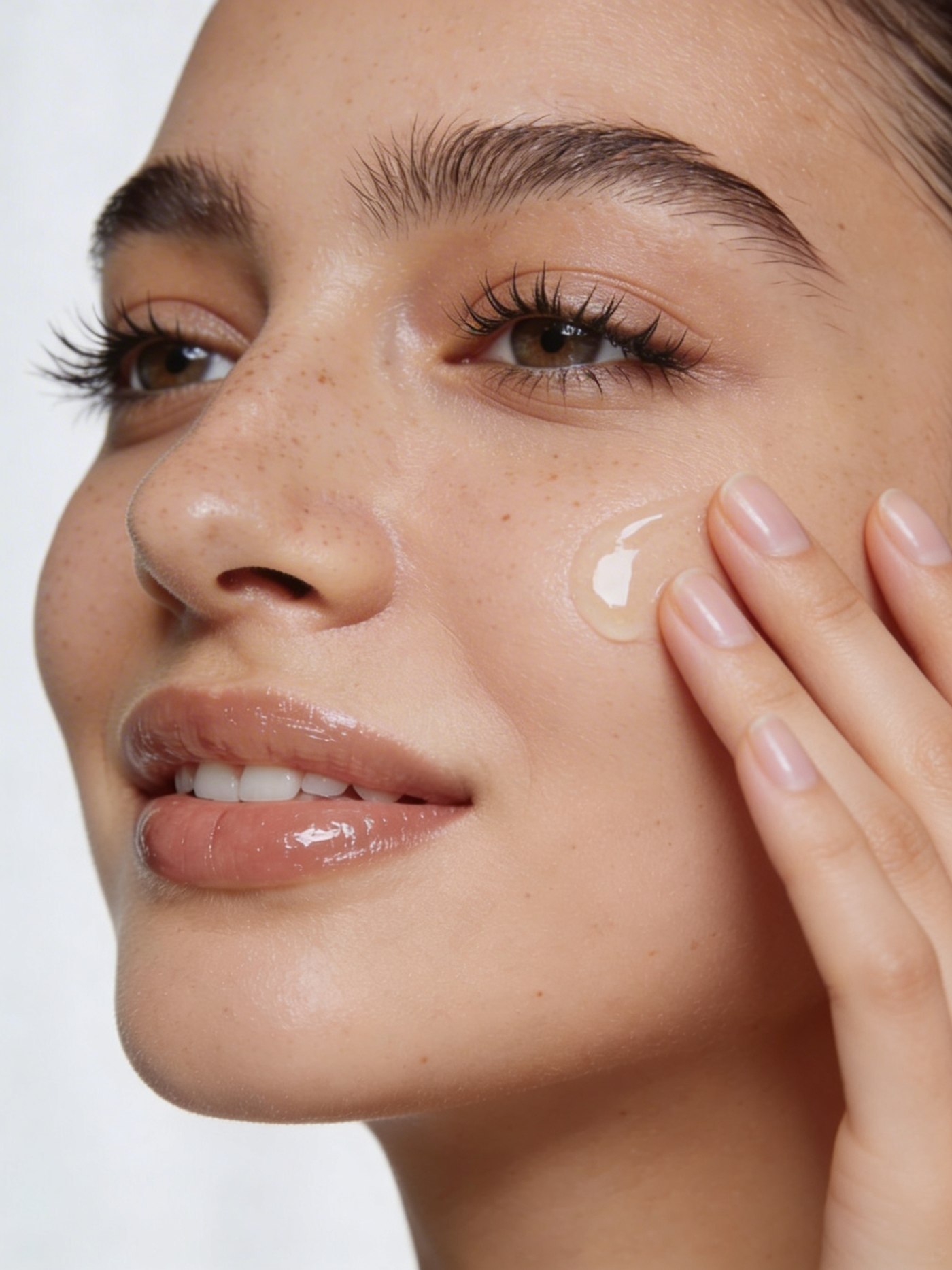 Woman applying facial cream during a skincare routine